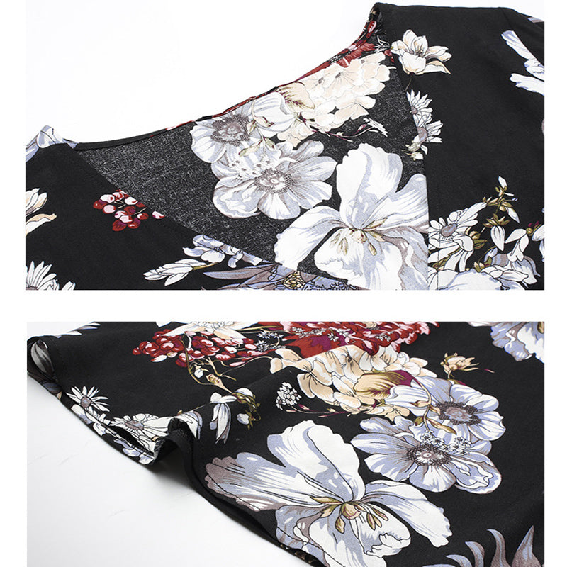 Robe Midi Fleurie à Col V – Élégance Décontractée pour Femme