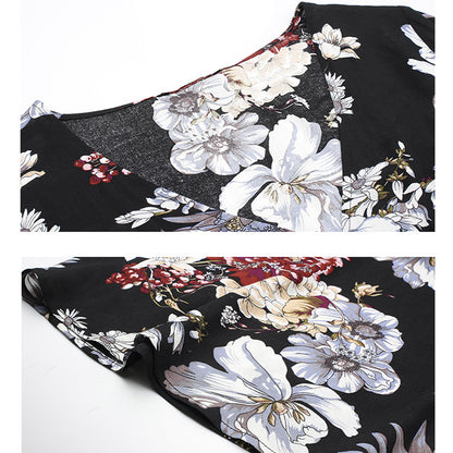 Robe Midi Fleurie à Col V – Élégance Décontractée pour Femme