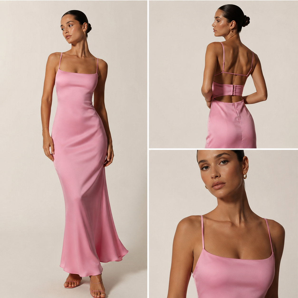 Robe Longue Satinée Rose