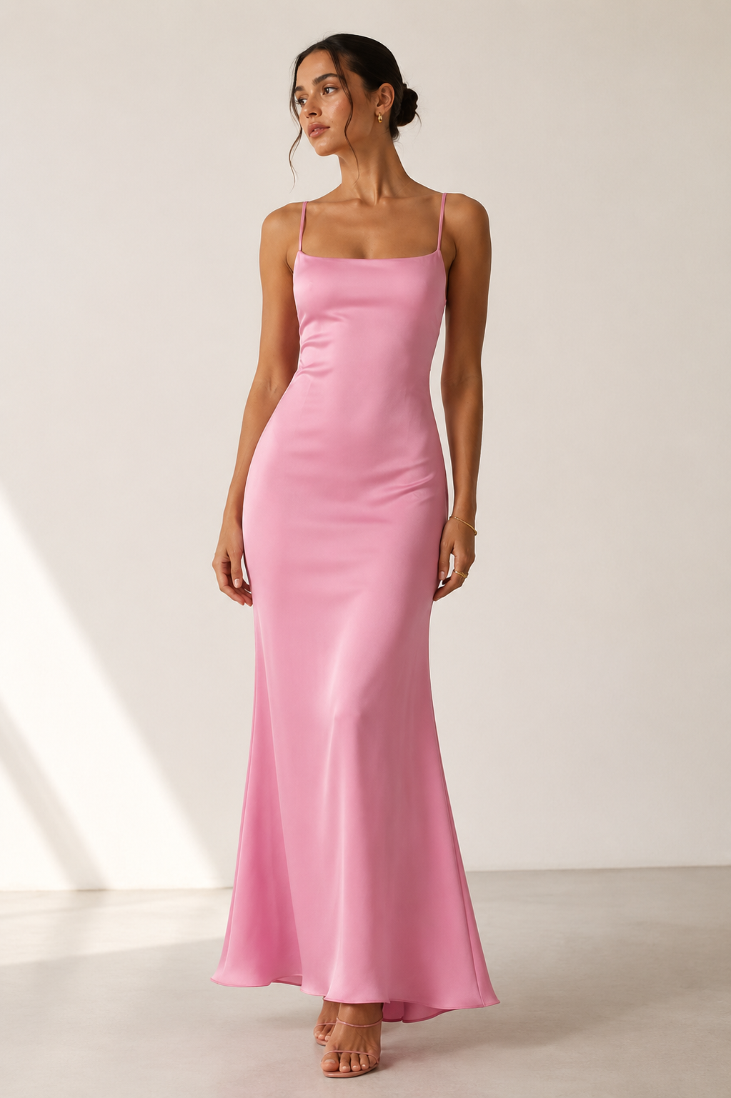 Robe Longue Satinée Rose