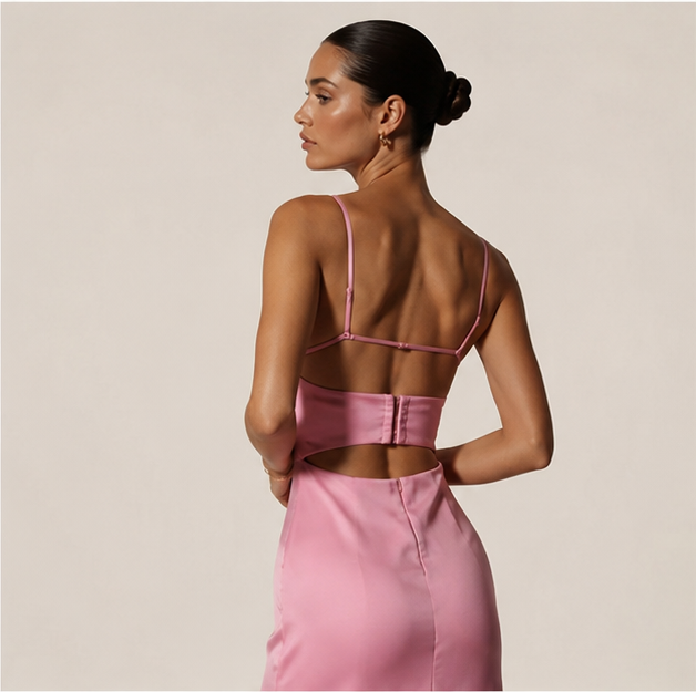 Robe Longue Satinée Rose