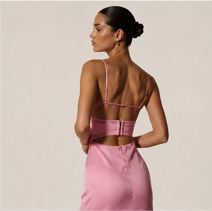 Robe Longue Satinée Rose